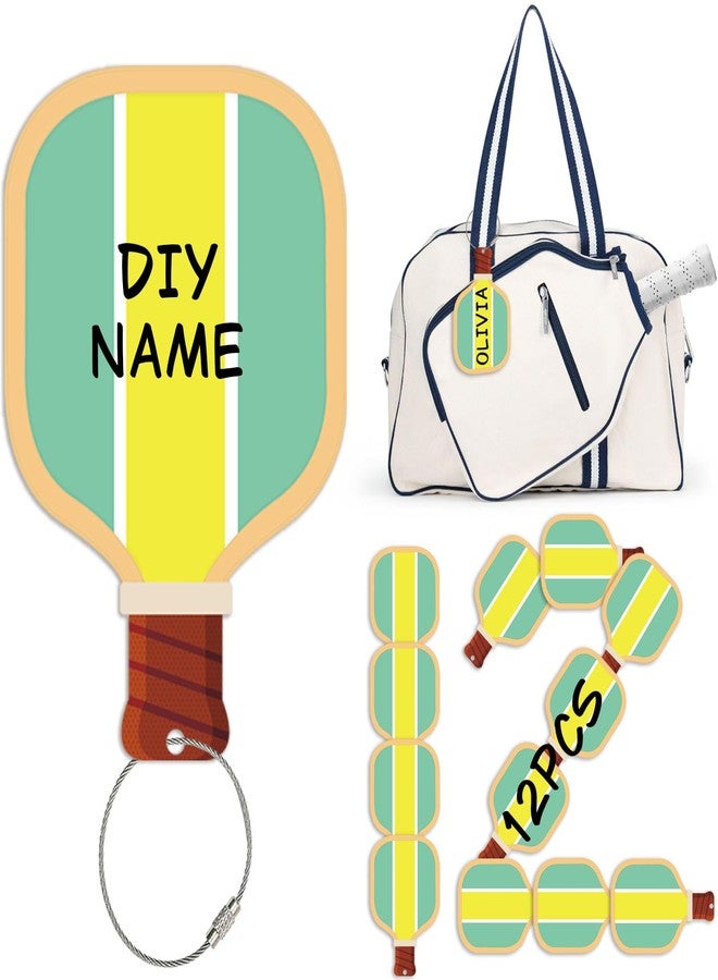 DWATAN 12 Pack Pickleball Gifts Luggage Tags - Pickleball Ornaments for Teams Players, Men & Women. Paddle Shaped Travel Keychains Name Tags with Strap, Fun Sports Bag Accessories Party Favor - Image 1